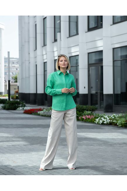 Женская льняная рубашка зелёная - 8335 от byME 