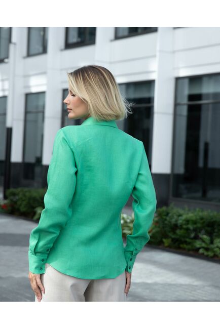 Женская льняная рубашка зелёная - 8335 от byME 