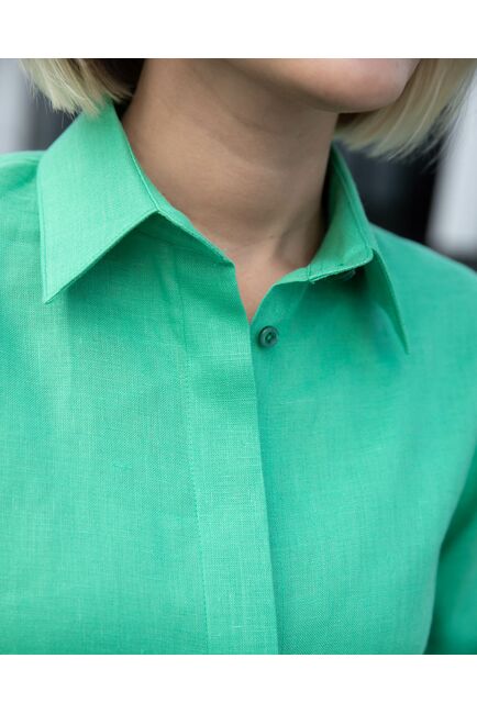 Женская льняная рубашка зелёная - 8335 от byME 