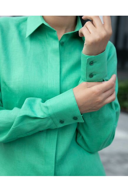 Женская льняная рубашка зелёная - 8335 от byME 