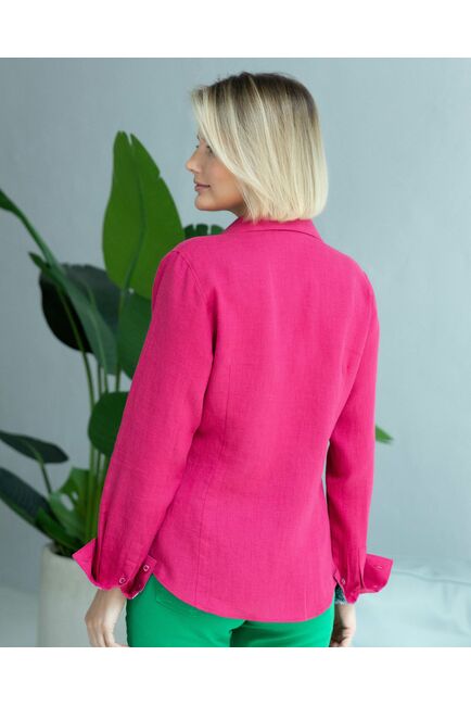 Женская льняная рубашка под пуговицы бордовая - 8336 от byME 