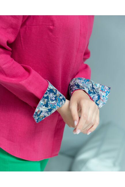 Женская льняная рубашка под пуговицы бордовая - 8336 от byME 