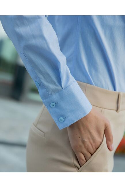 Женская рубашка из хлопка и льна рубашка голубая - 8337 от byME 