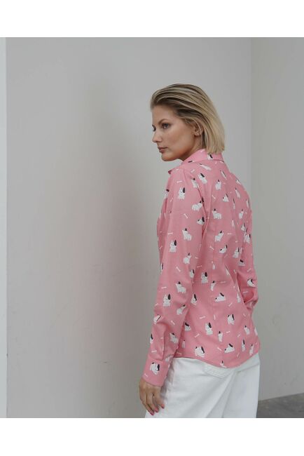 Женская рубашка под пуговицы розовая принт собачки - 8341 от byME 