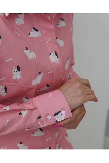 Женская рубашка под пуговицы розовая принт собачки - 8341 от byME 