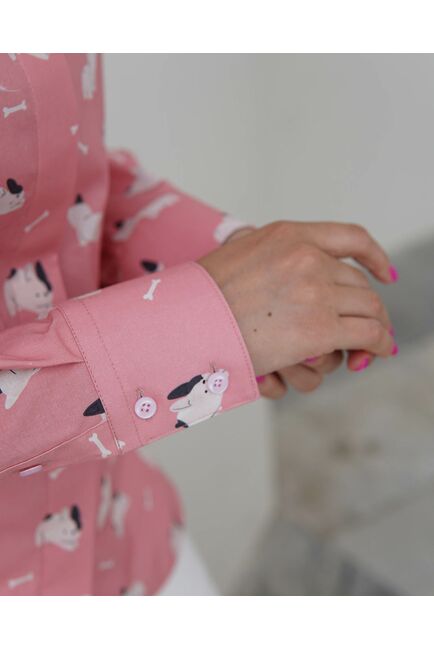 Женская рубашка под пуговицы розовая принт собачки - 8341 от byME 