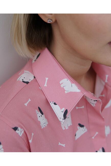Женская рубашка под пуговицы розовая принт собачки - 8341 от byME 