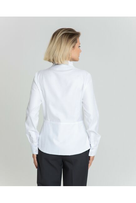 Женская рубашка воротник стойка белая с отделкой в голубую полоску - 8342 от byME 