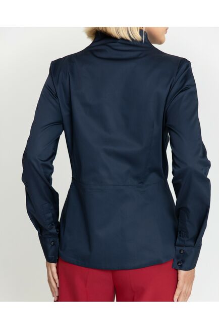 Женская рубашка воротник стойка тёмно-синяя с отделкой протеи - 8343 от byME 