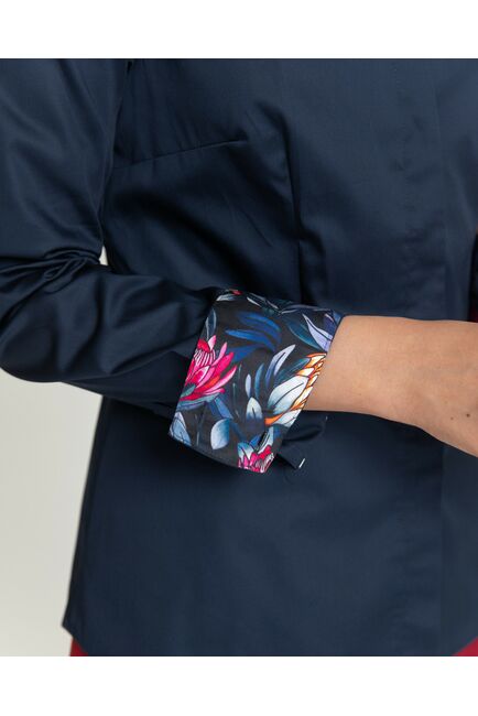 Женская рубашка воротник стойка тёмно-синяя с отделкой протеи - 8343 от byME 