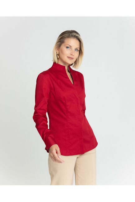 Женская рубашка вишнёвая воротник стойка под пуговицы с отделкой протеи - 8349 от byME 
