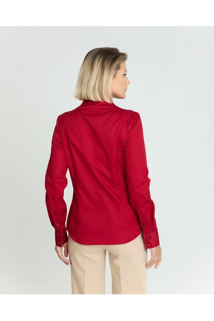 Женская рубашка вишнёвая воротник стойка под пуговицы с отделкой протеи - 8349 от byME 