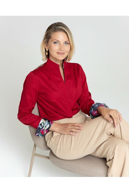 Женская рубашка вишнёвая воротник стойка под пуговицы с отделкой протеи - 8349 от byME 