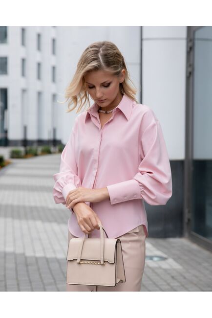 Женская рубашка с пышным рукавом под пуговицы розовая - 8358 от byME 