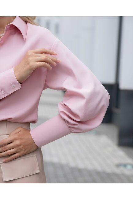 Женская рубашка с пышным рукавом под пуговицы розовая - 8358 от byME 