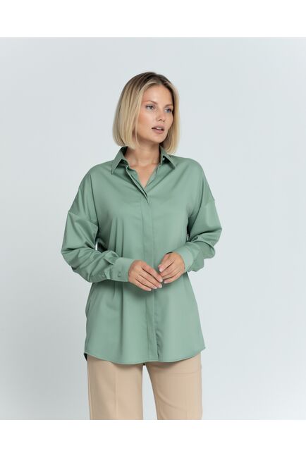 Женская рубашка с универсальным манжетом оливковая  - 8361 от byME 
