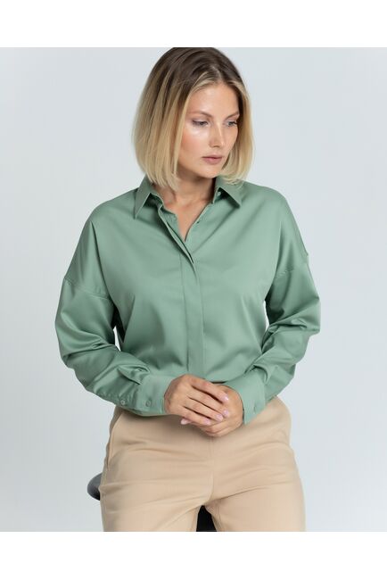 Женская рубашка с универсальным манжетом оливковая  - 8361 от byME 