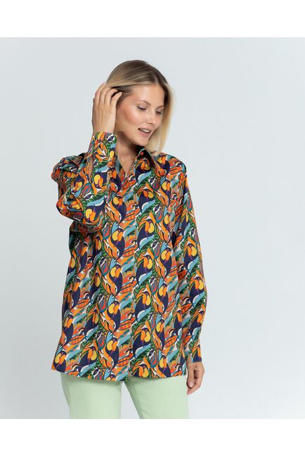 Женская рубашка с универсальным манжетом принт тропический  - 8365 от byME 