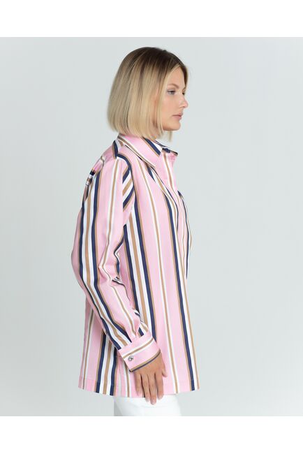 Женская рубашка с универсальным манжетом розовая в полоску - 8366 от ByME 