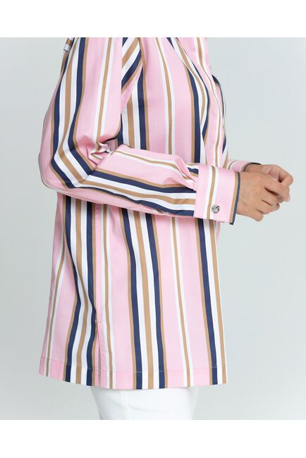 Женская рубашка с универсальным манжетом розовая в полоску - 8366 от ByME 