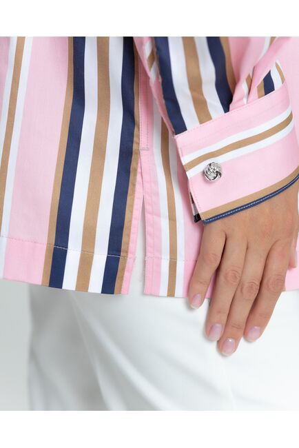 Женская рубашка с универсальным манжетом розовая в полоску - 8366 от ByME 