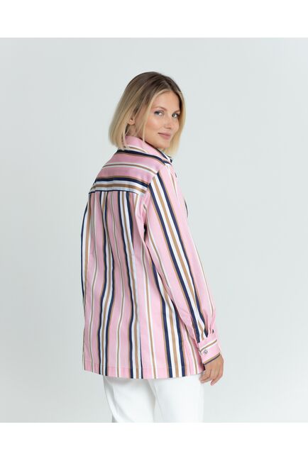 Женская рубашка с универсальным манжетом розовая в полоску - 8366 от ByME 