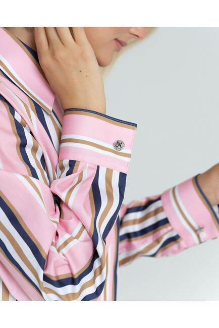 Женская рубашка с универсальным манжетом розовая в полоску - 8366 от ByME 