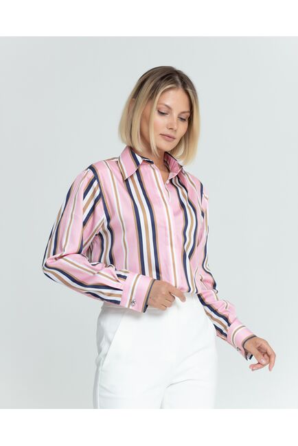 Женская рубашка с универсальным манжетом розовая в полоску - 8366 от ByME 