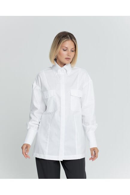 Женская белая рубашка с высокой манжетой под пуговицы с карманами - 8382 от byME 