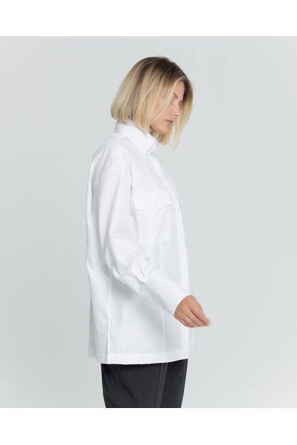 Женская белая рубашка с высокой манжетой под пуговицы с карманами - 8382 от byME 