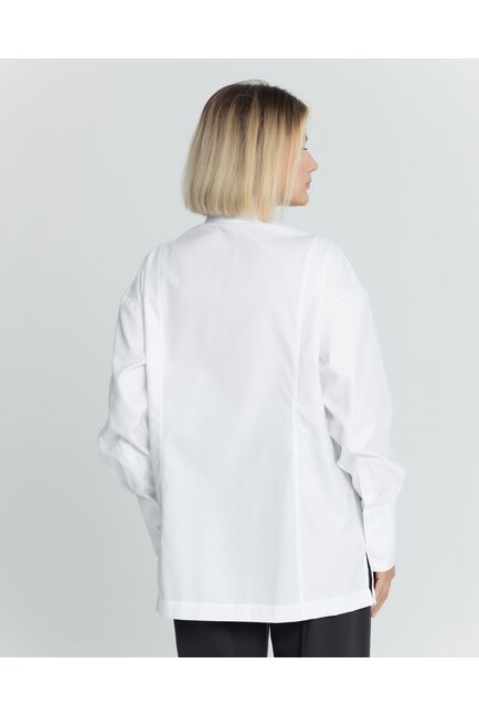 Женская белая рубашка с высокой манжетой под пуговицы с карманами - 8382 от byME 