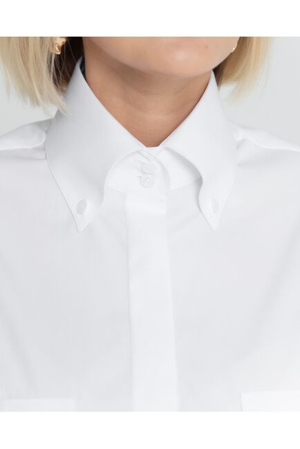 Женская белая рубашка с высокой манжетой под пуговицы с карманами - 8382 от byME 