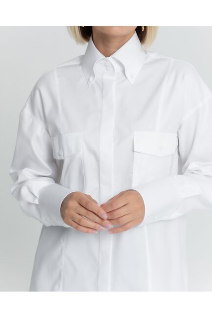 Женская белая рубашка с высокой манжетой под пуговицы с карманами - 8382 от byME 