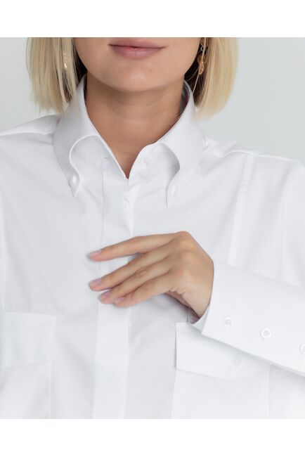 Женская белая рубашка с высокой манжетой под пуговицы с карманами - 8382 от byME 
