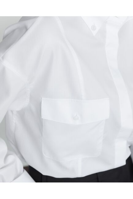 Женская белая рубашка с высокой манжетой под пуговицы с карманами - 8382 от byME 