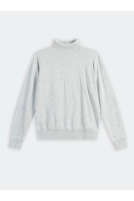 Женский свитер с высоким воротником цвета серый меланж от byME 