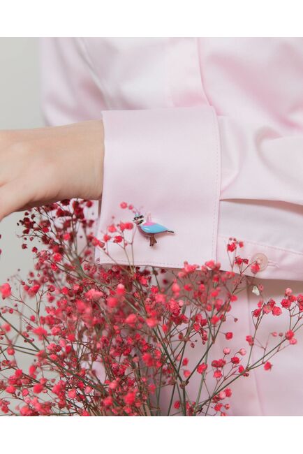 Женская рубашка под запонки зефирно-розовая воротник стойка - 7927 от byME 
