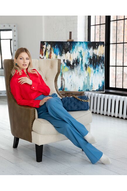 Женская рубашка под запонку красная воротник стойка - 8345 от byME 