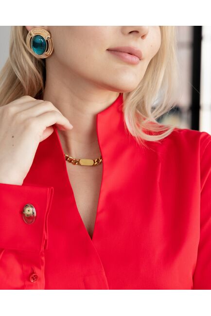 Женская рубашка под запонку красная воротник стойка - 8345 от byME 