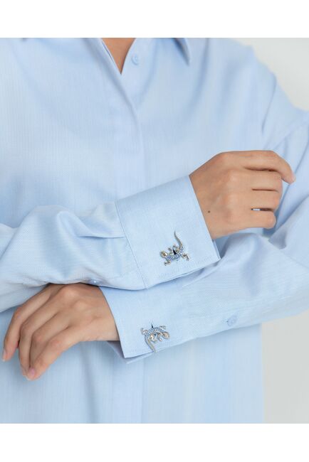 Женская рубашка с универсальным манжетом голубая из фактурной ткани - 8360 от byME 