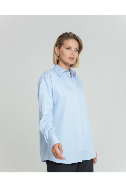 Женская рубашка с универсальным манжетом голубая из фактурной ткани - 8360 от byME 