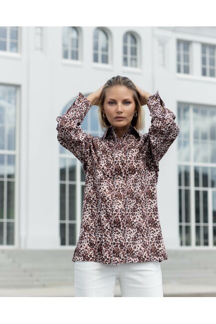 Женская рубашка с универсальным манжетом принт леопард - 8364 от byME 
