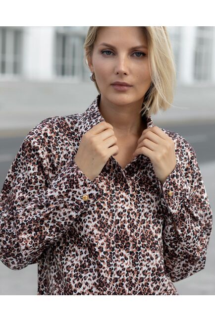 Женская рубашка с универсальным манжетом принт леопард - 8364 от byME 