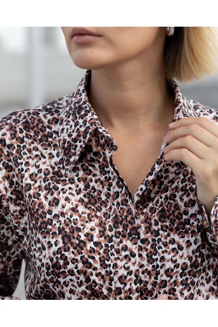 Женская рубашка с универсальным манжетом принт леопард - 8364 от byME 