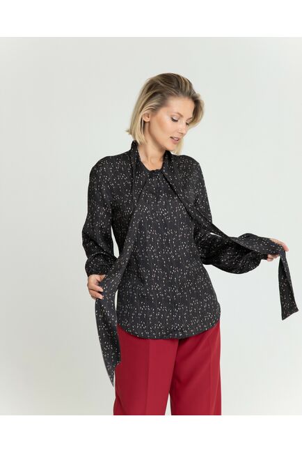 Женская блузка с бантом чёрная с принтом - 8379 от byME 