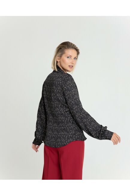 Женская блузка с бантом чёрная с принтом - 8379 от byME 