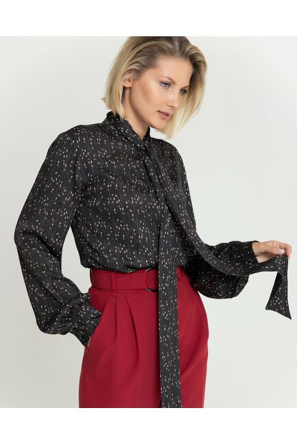 Женская блузка с бантом чёрная с принтом - 8379 от byME 