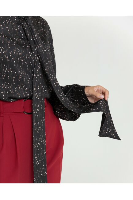 Женская блузка с бантом чёрная с принтом - 8379 от byME 