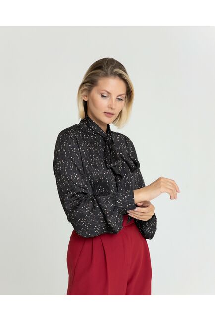 Женская блузка с бантом чёрная с принтом - 8379 от byME 
