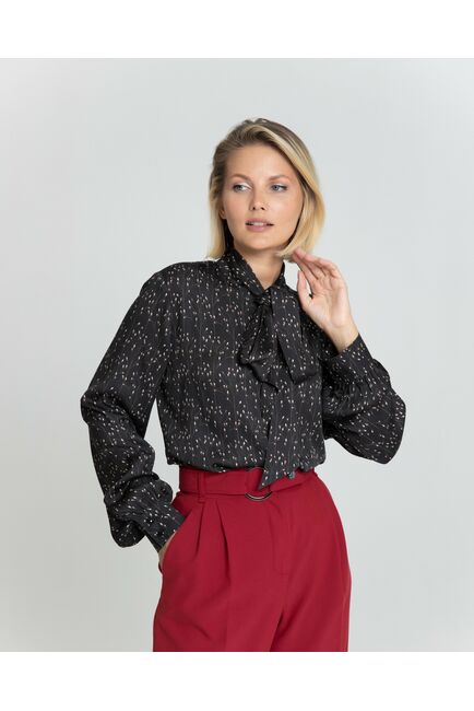 Женская блузка с бантом чёрная с принтом - 8379 от byME 